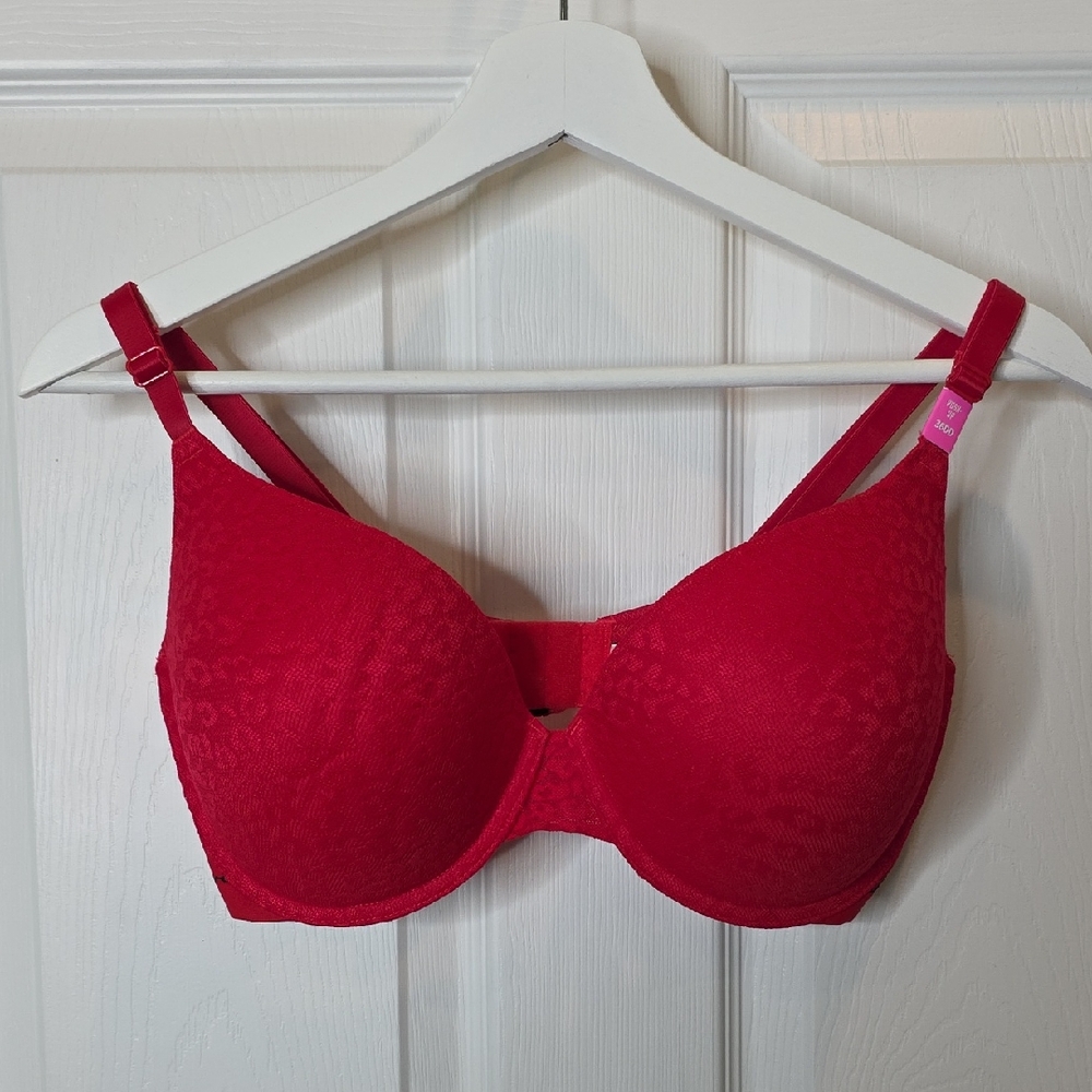 NWT Pink by Victoria's Secret Wear Everywhere Push-Up Bra in Red, Size 36DD